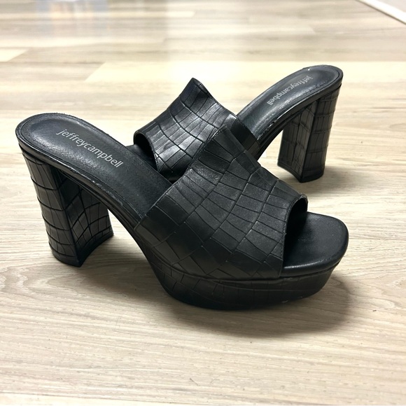 Jeffrey Campbell Platform Sandal Croc Embossed Magdalen Black Leather Sz 7.5 - Picture 7 of 11